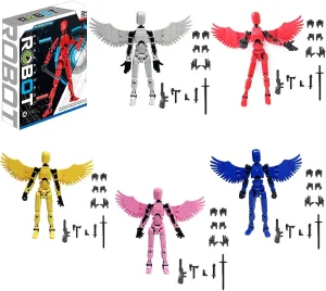 T13 Action Figure Set, 3D Printed Multi-Jointed Movable Robot Dummy Figures Set with Full Articulation for Stop Motion Animation (Colorful with Wings 5pcs)