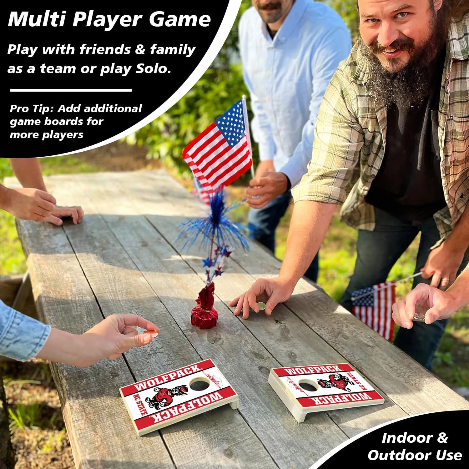 Tabletop Cornhole Game Set | Officially Licensed College Mini Football Cornhole Board Game | Includes Coins