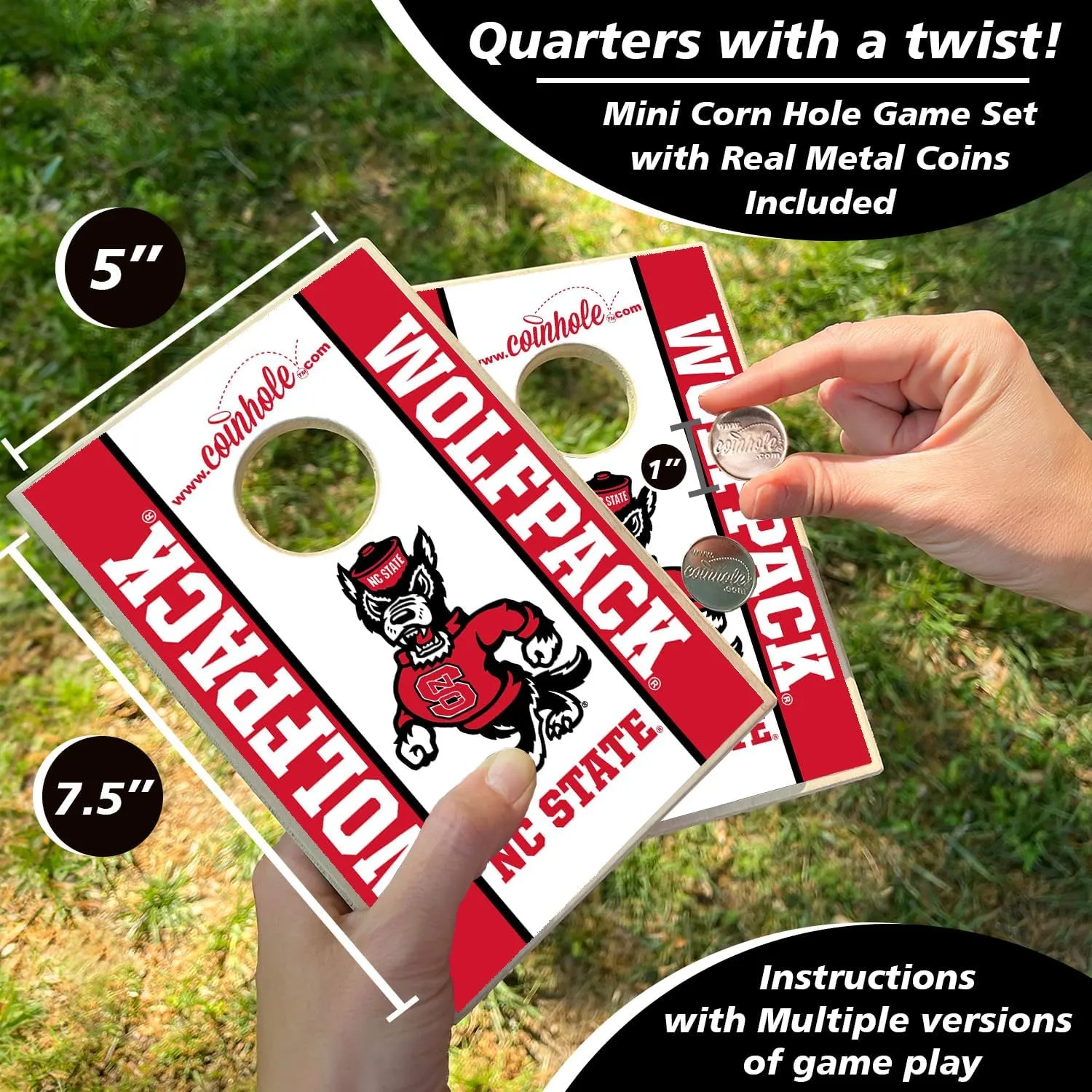 Tabletop Cornhole Game Set | Officially Licensed College Mini Football Cornhole Board Game | Includes Coins