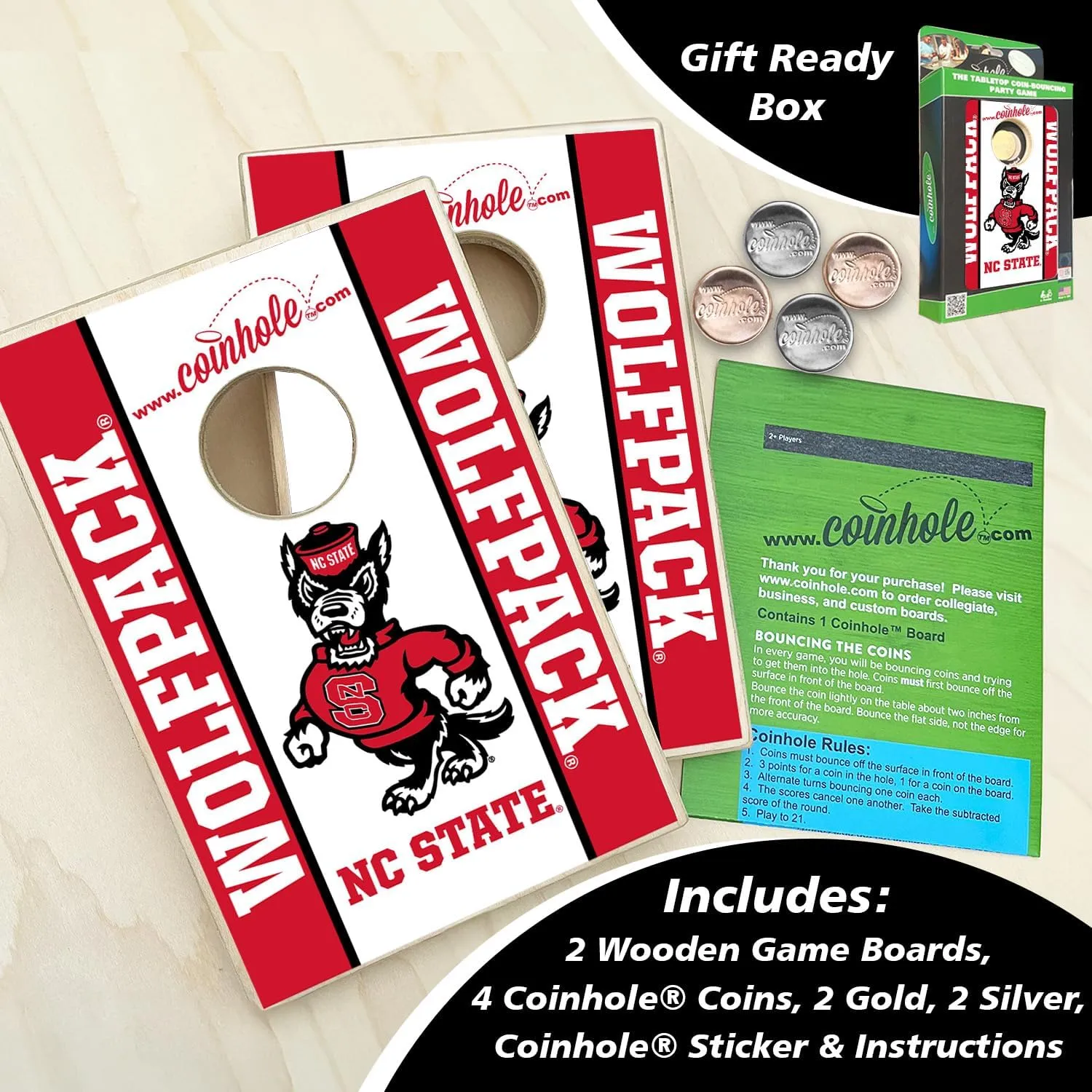 Tabletop Cornhole Game Set | Officially Licensed College Mini Football Cornhole Board Game | Includes Coins