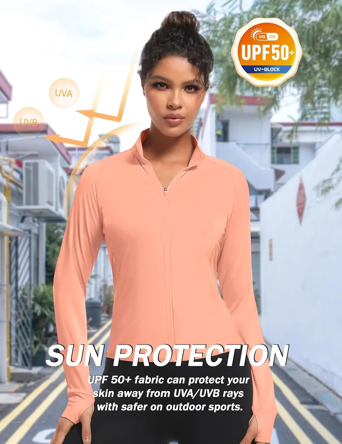 TACVASEN Women's Athletic Zip Up Jacket Long Sleeve Workout Tops for Women UV Protection Golf Outfits