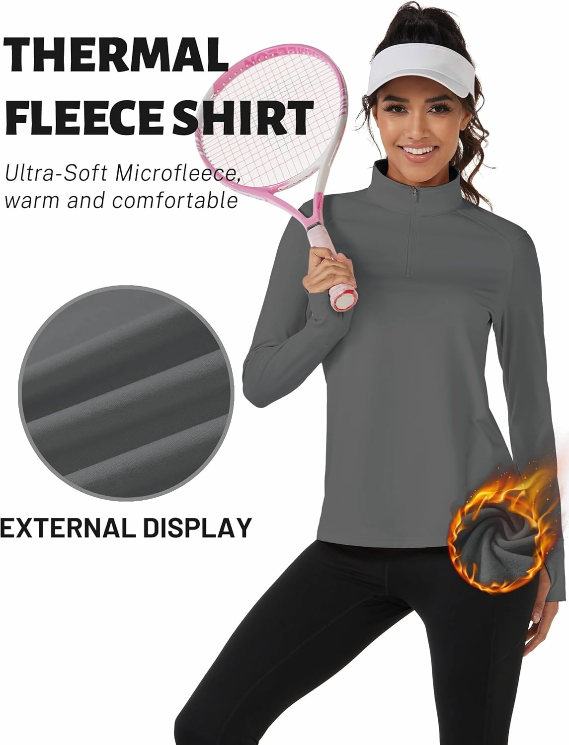 TACVASEN Women's Quarter Zip Pullover Fleece Lined Golf Shirt Long Sleeve Workout Tops Athletic Sweatshirt for Women