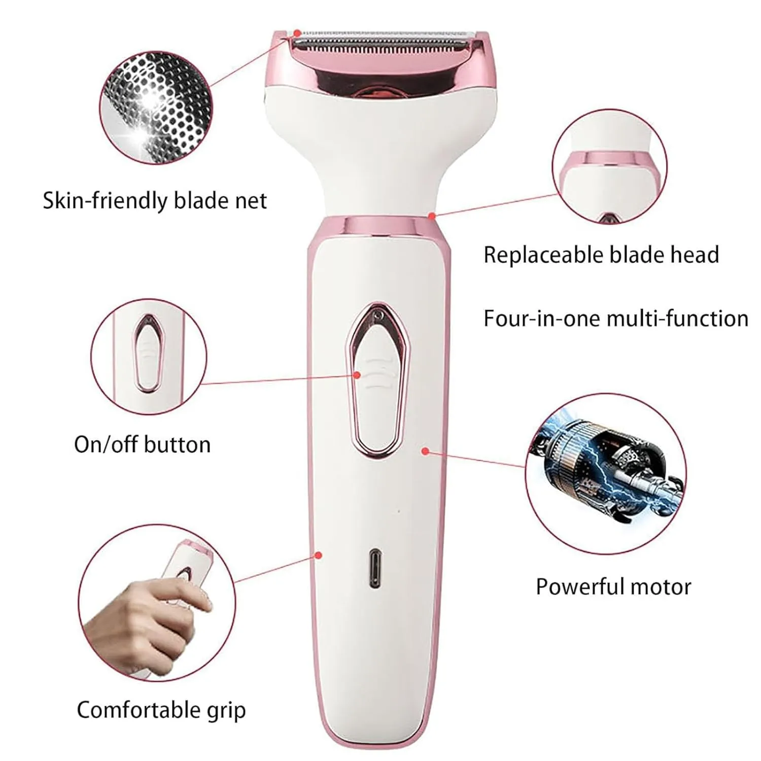 Taletseten Shaver, Comfort 4 In 1 Electric Lady Shaver, Body Hair Removal Epilator, Electric Razor Bikini Trimmer for Women Waterproof, Wet & Dry Use, Portable Electric Grooming Set (Gold)