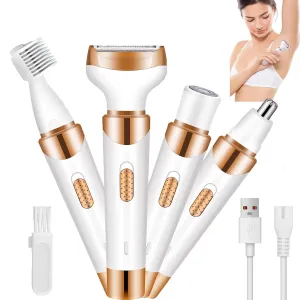 Taletseten Shaver, Comfort 4 In 1 Electric Lady Shaver, Body Hair Removal Epilator, Electric Razor Bikini Trimmer for Women Waterproof, Wet & Dry Use, Portable Electric Grooming Set (Gold)