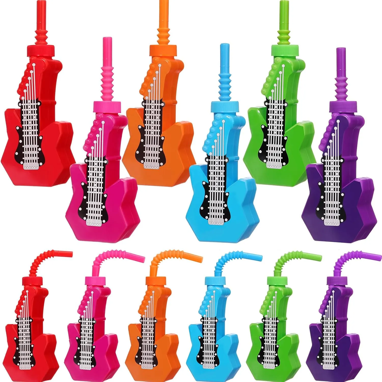 Tanlade 12 Pcs Electric Guitar Cups with Straws 10 oz Plastic Music Theme Cups Rock and Roll Party Favors Retro 80s 90s Birthday Party Supplies for Musical Birthday Baby Shower Guitar Lovers Gifts