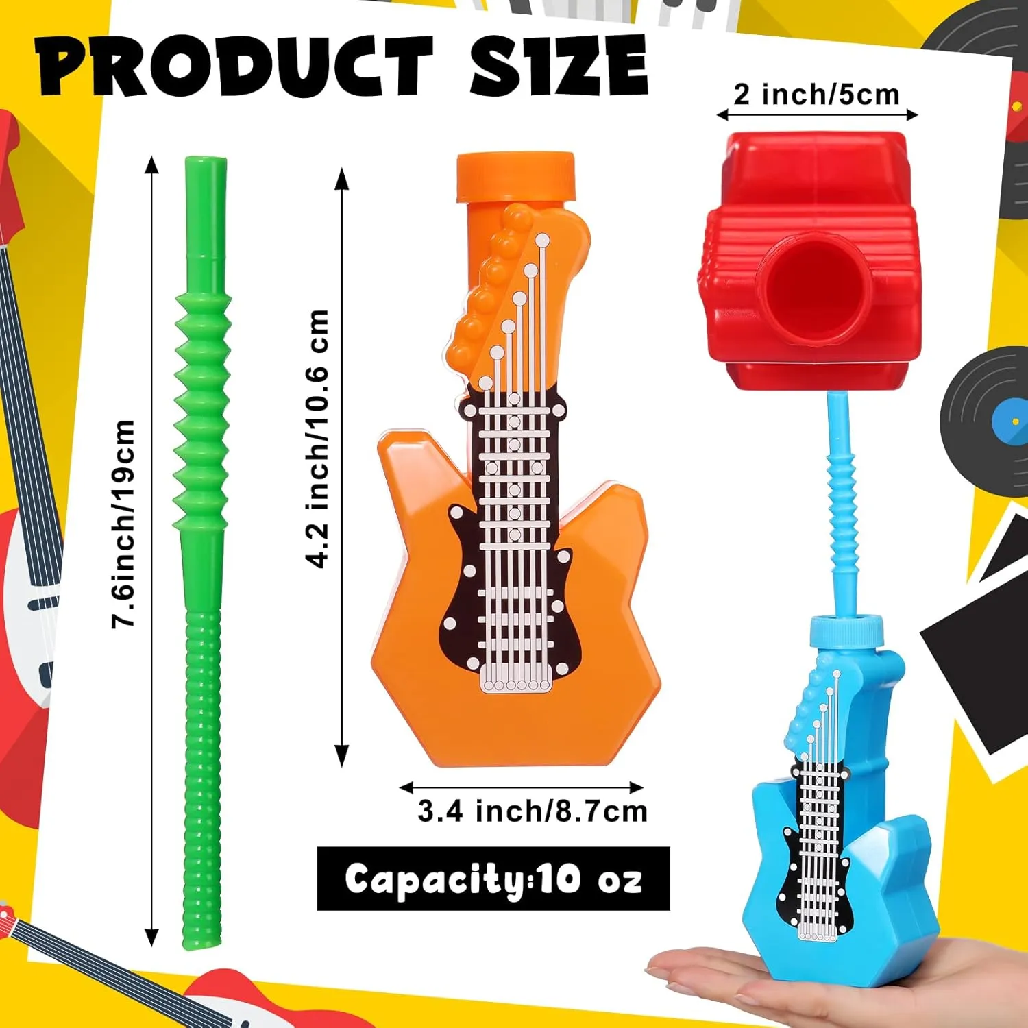 Tanlade 12 Pcs Electric Guitar Cups with Straws 10 oz Plastic Music Theme Cups Rock and Roll Party Favors Retro 80s 90s Birthday Party Supplies for Musical Birthday Baby Shower Guitar Lovers Gifts