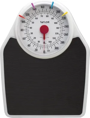 Taylor Battery Free Analog Scales for Body Weight, 330LB Capacity, Easy to Read Large 7-inch Dial, 18.4 x 13.7-inch Ribbed Mat Platform, Black