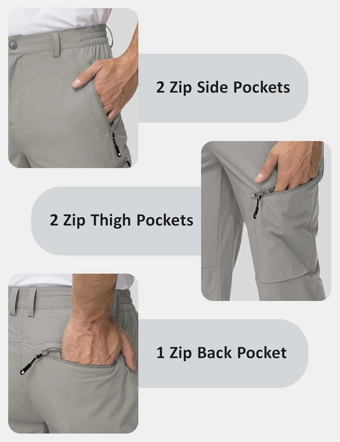 TBMPOY Men's Lightweight Hiking Travel Pants 5 Zip Pockets Stretch Quick Dry Work Pant Cargo Outdoor Camping Fishing