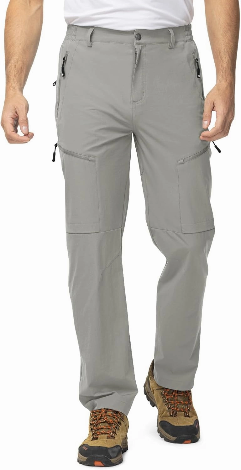 TBMPOY Men's Lightweight Hiking Travel Pants 5 Zip Pockets Stretch Quick Dry Work Pant Cargo Outdoor Camping Fishing