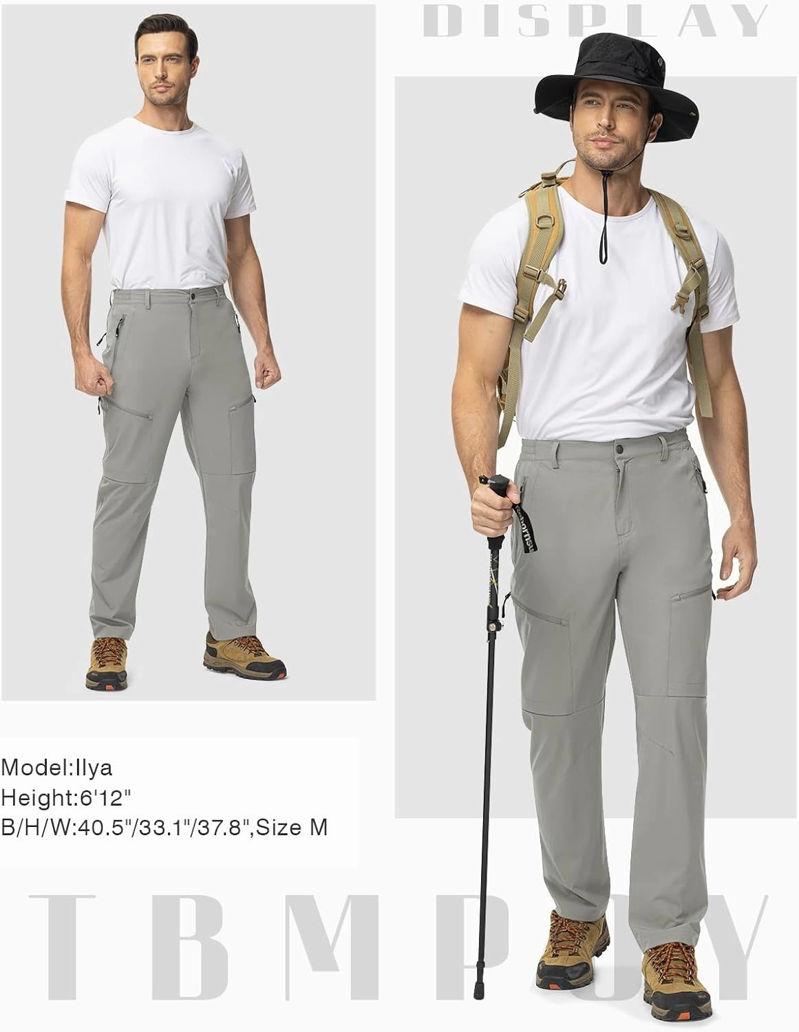 TBMPOY Men's Lightweight Hiking Travel Pants 5 Zip Pockets Stretch Quick Dry Work Pant Cargo Outdoor Camping Fishing