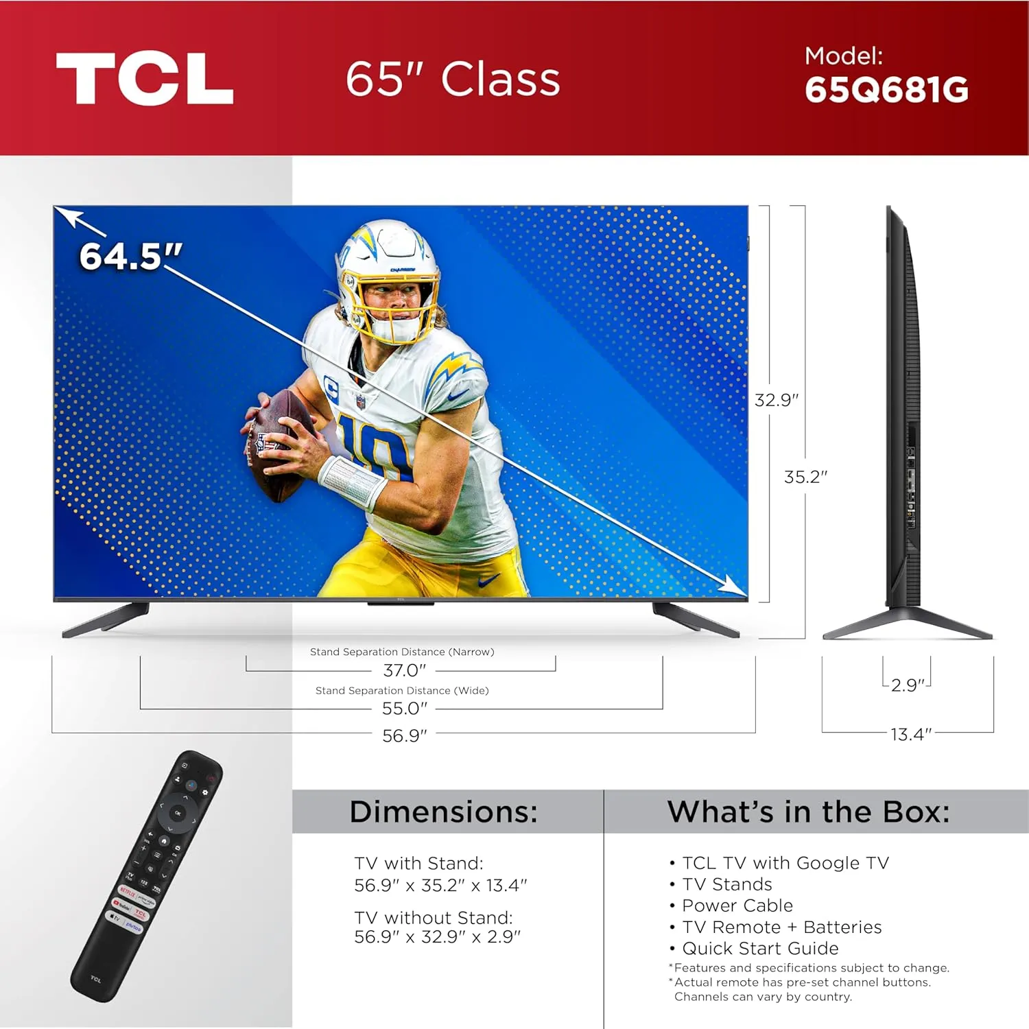 TCL 65-Inch Q68 QLED Pro 4K UHD Smart TV with Google TV (65Q681G, 2024 Model) Dolby Vision, Dolby Atmos, HDR Pro, Game Accelerator up to 120Hz, Voice Remote, Works with Alexa, Streaming Television
