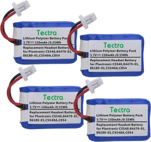 Tectra CS540, C054 Replacement Battery, 84479-01, 86180-01 Battery for Plantronics CS540, CS540A, C054 Wireless Headsets, 4-Pack