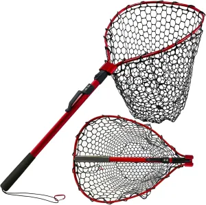 Telescoping Fishing Nets Lightweight Rubber Fish Net Durable with Non-Slip Grip - Freshwater and Saltwater (Blue/Red) Fishpond Large Fish Net