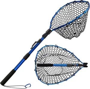 Telescoping Fishing Nets Lightweight Rubber Fish Net Durable with Non-Slip Grip - Freshwater and Saltwater (Blue/Red) Fishpond Large Fish Net