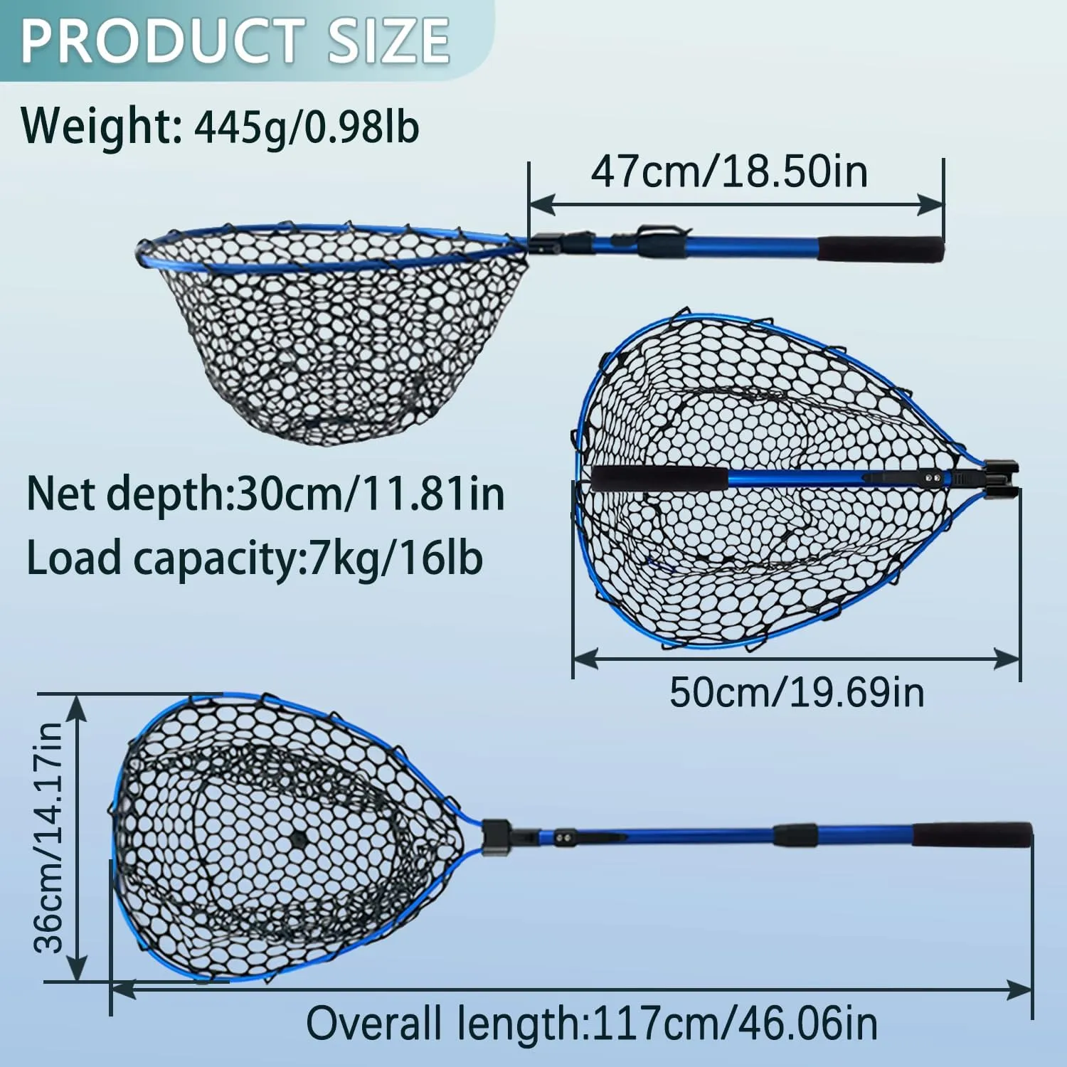 Telescoping Fishing Nets Lightweight Rubber Fish Net Durable with Non-Slip Grip - Freshwater and Saltwater (Blue/Red) Fishpond Large Fish Net