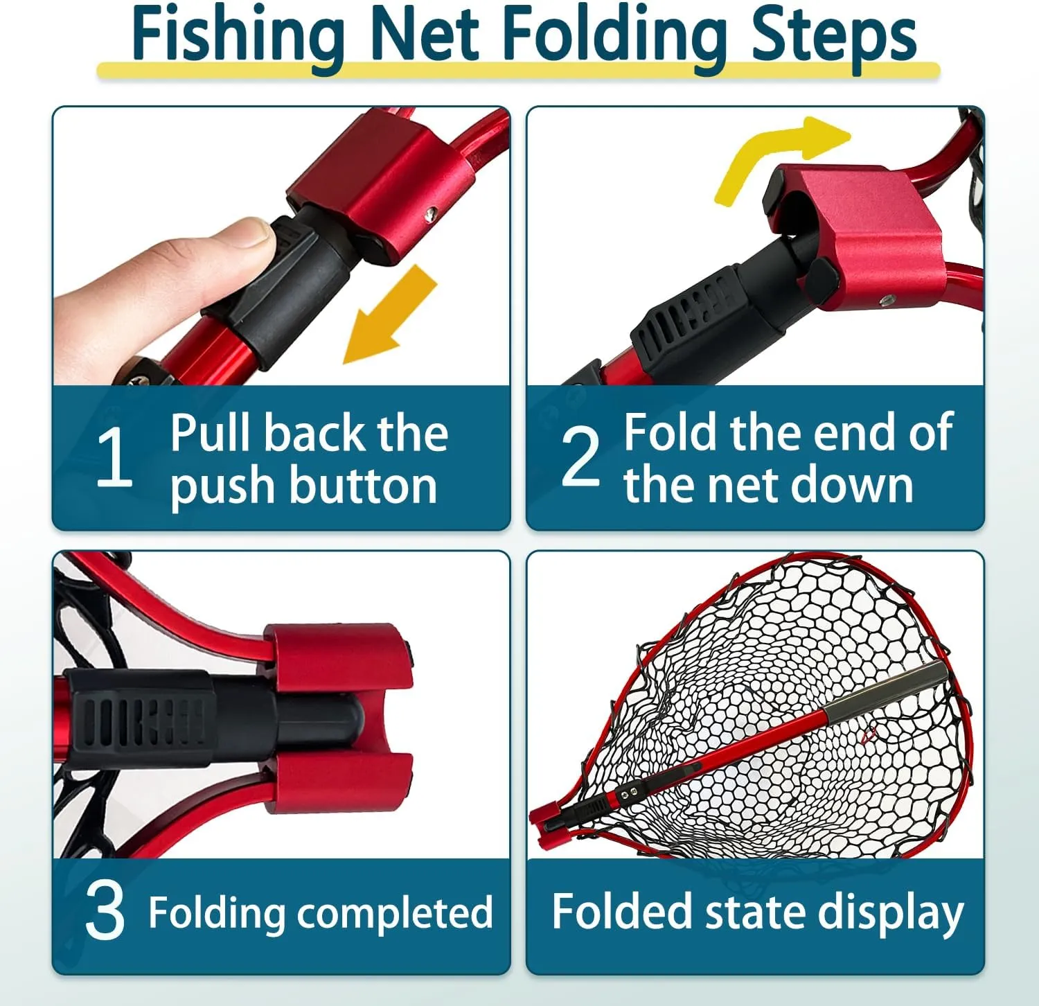 Telescoping Fishing Nets Lightweight Rubber Fish Net Durable with Non-Slip Grip - Freshwater and Saltwater (Blue/Red) Fishpond Large Fish Net