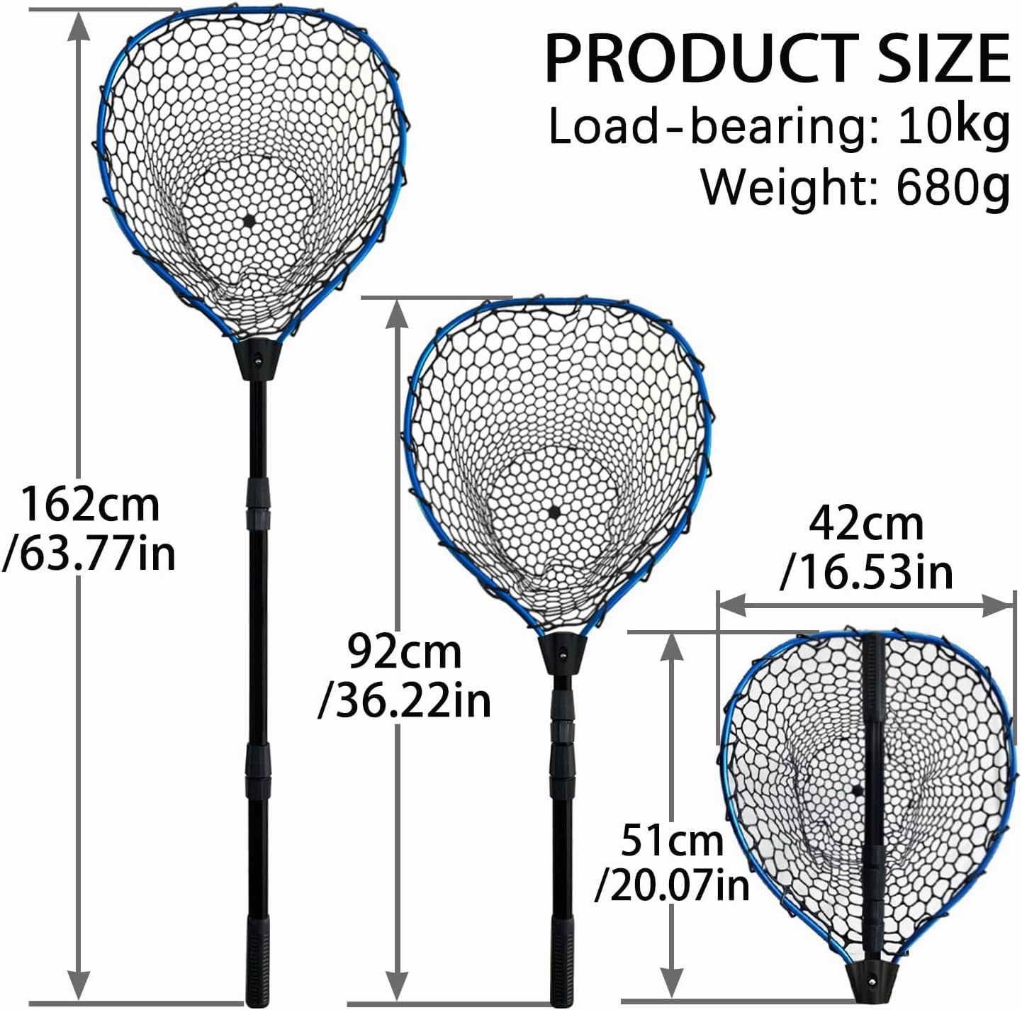Telescoping Fishing Nets Lightweight Rubber Fish Net Durable with Non-Slip Grip - Freshwater and Saltwater (Blue/Red) Fishpond Large Fish Net