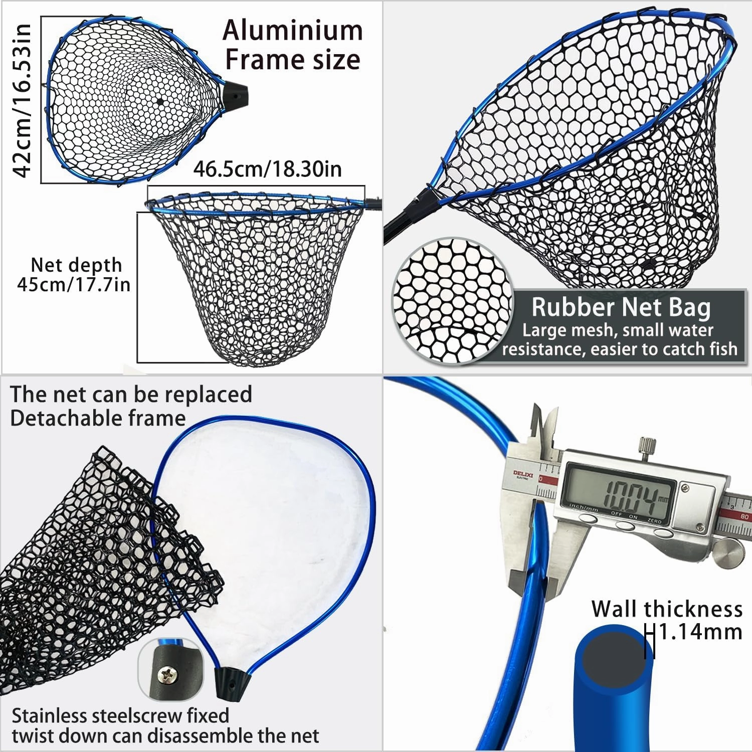 Telescoping Fishing Nets Lightweight Rubber Fish Net Durable with Non-Slip Grip - Freshwater and Saltwater (Blue/Red) Fishpond Large Fish Net