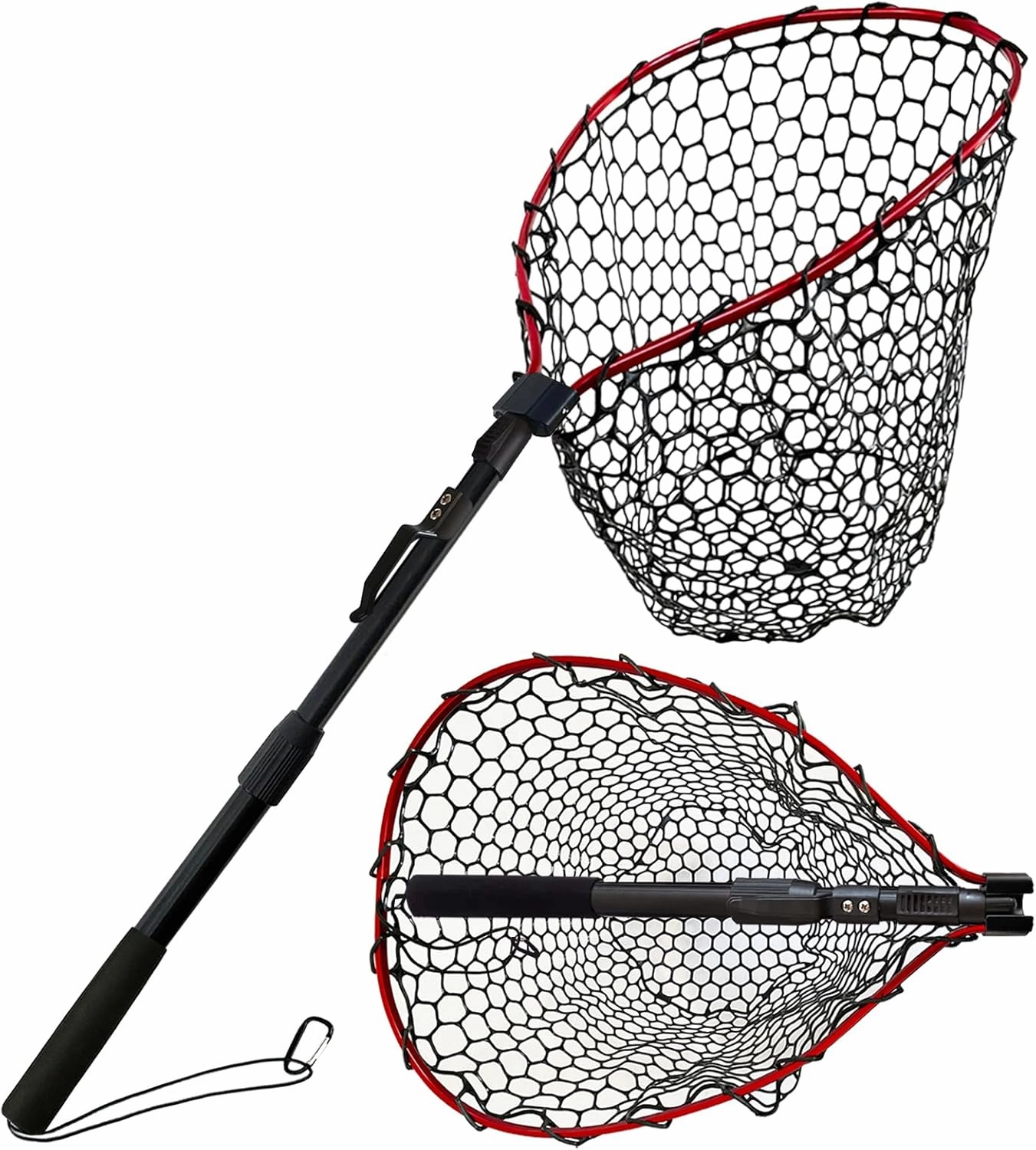 Telescoping Fishing Nets Lightweight Rubber Fish Net Durable with Non-Slip Grip - Freshwater and Saltwater (Blue/Red) Fishpond Large Fish Net