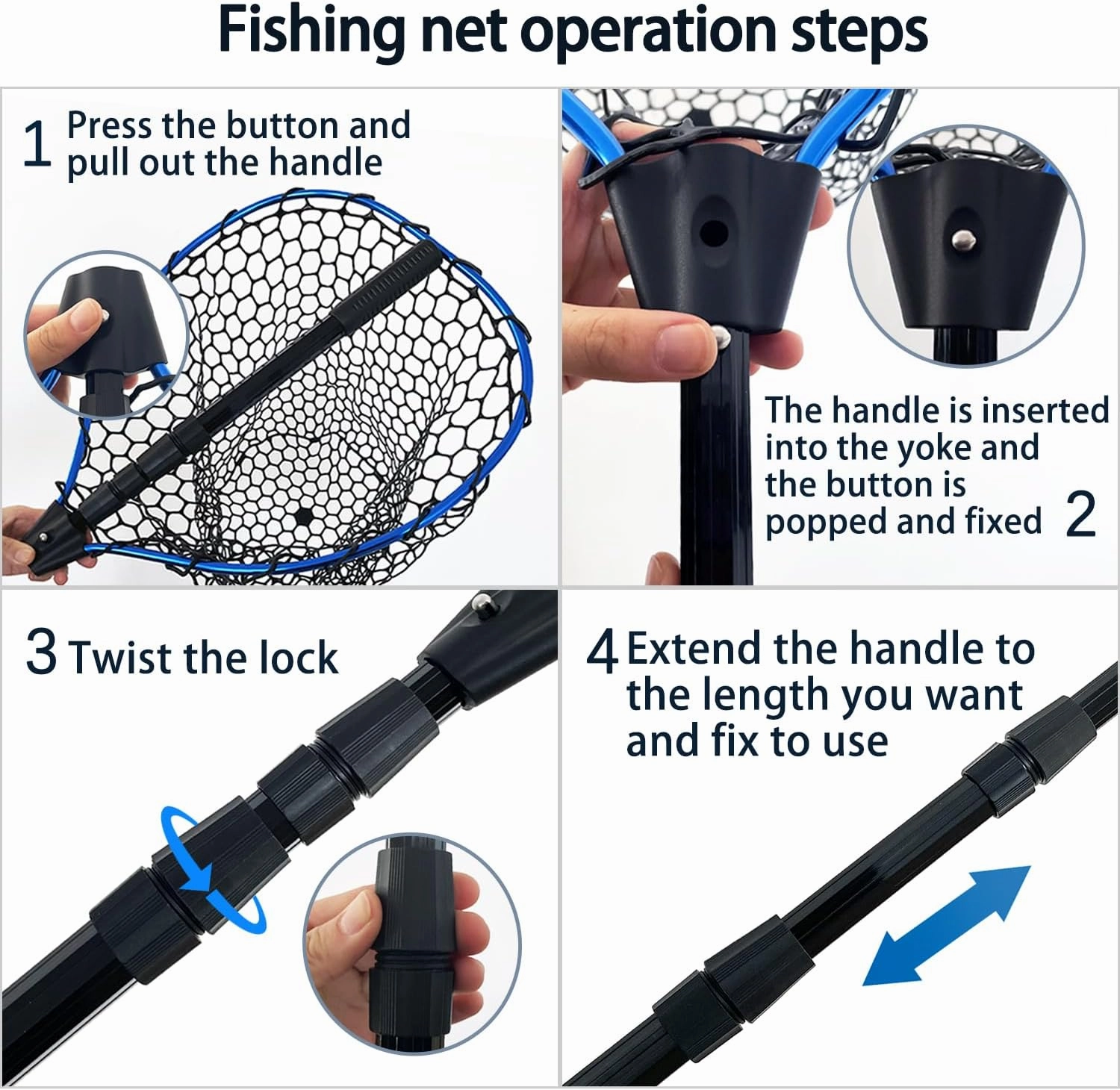 Telescoping Fishing Nets Lightweight Rubber Fish Net Durable with Non-Slip Grip - Freshwater and Saltwater (Blue/Red) Fishpond Large Fish Net
