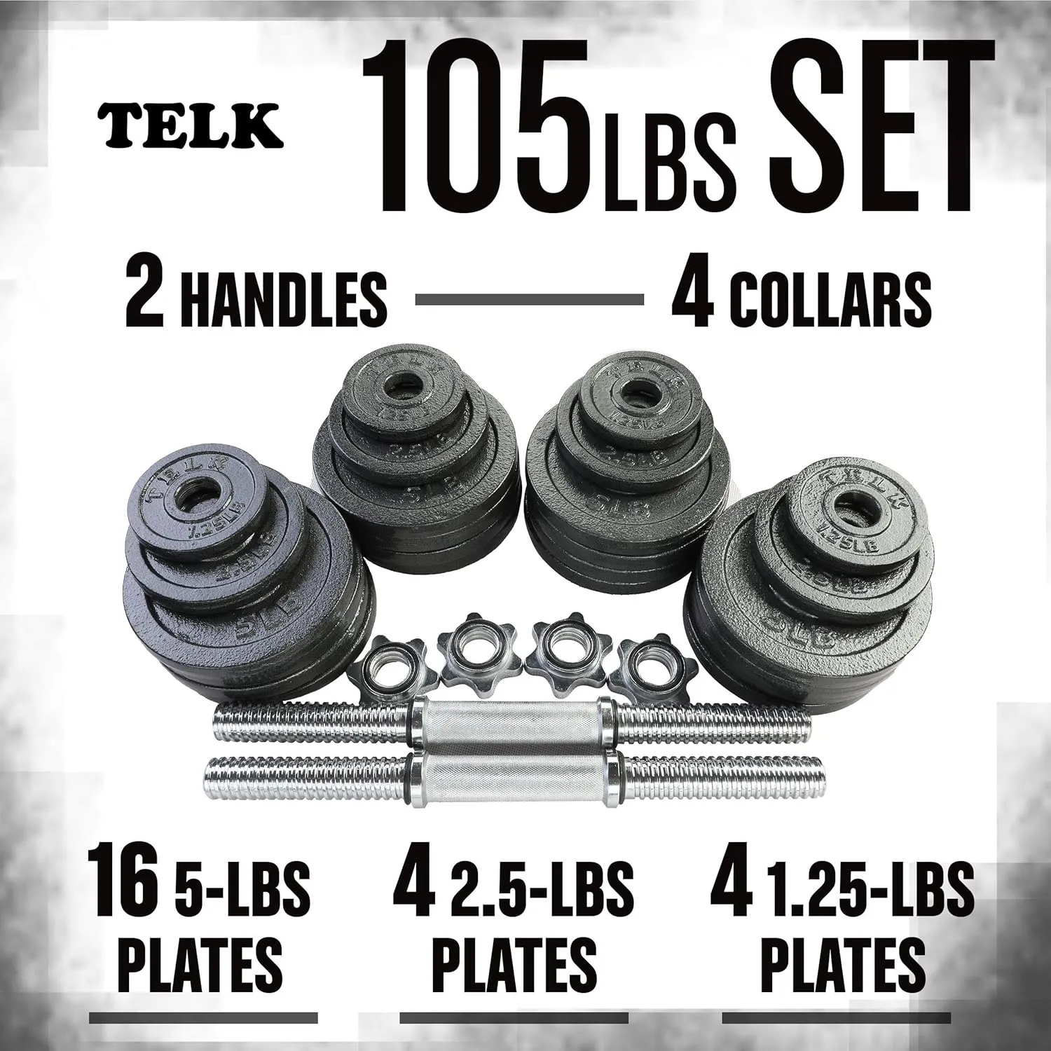 TELK Adjustable Dumbbells, Available for 45, 65, 105 and 200 lbs
