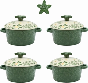 Temp-tations by Tara Temp-tations Set-of-4 (12 oz) Ramekins w/Stoneware Lid, Single Serving Crock, Muffin, Cupcake (Classic Green)