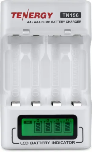 Tenergy TN156 4-Bay Compact AA/AAA NiMH NiCD LCD Battery Charger, Ideal Charger for AA and AAA Size Rechargeable Batteries for Everyday Electronics