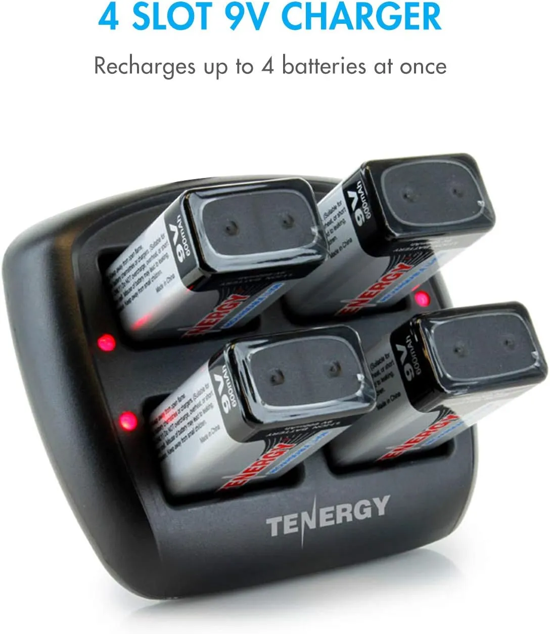 Tenergy TN294 4-Bay 9V Li-ion Battery Charger   4pcs 9V 600mAh Li-ion Rechargeable Battery