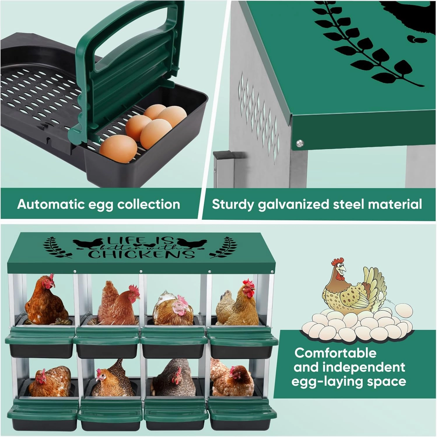 Tgeyd Nesting Boxes 8-Holes Nesting Boxes for Chickens Height-Adjustable with Chicken Perch can accommodate 8 to 32 Chickens and Comes