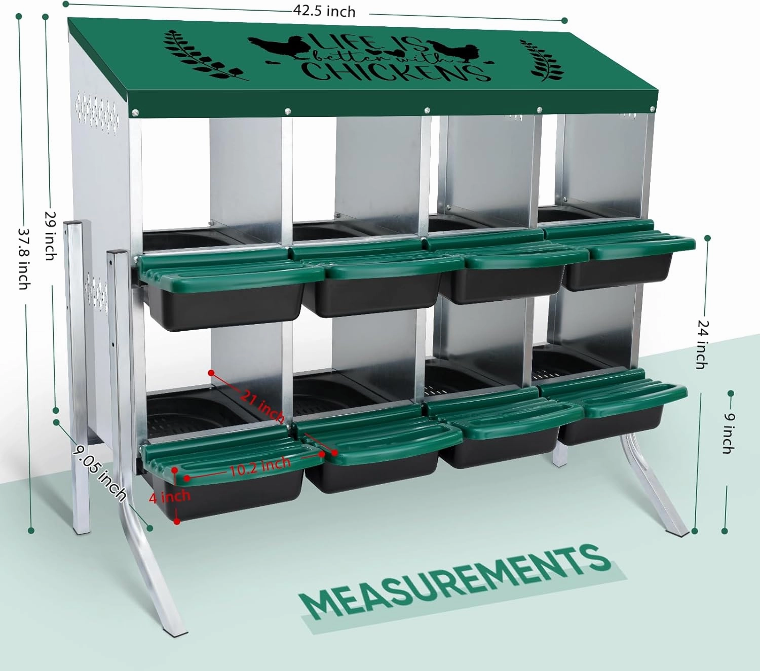 Tgeyd Nesting Boxes 8-Holes Nesting Boxes for Chickens Height-Adjustable with Chicken Perch can accommodate 8 to 32 Chickens and Comes