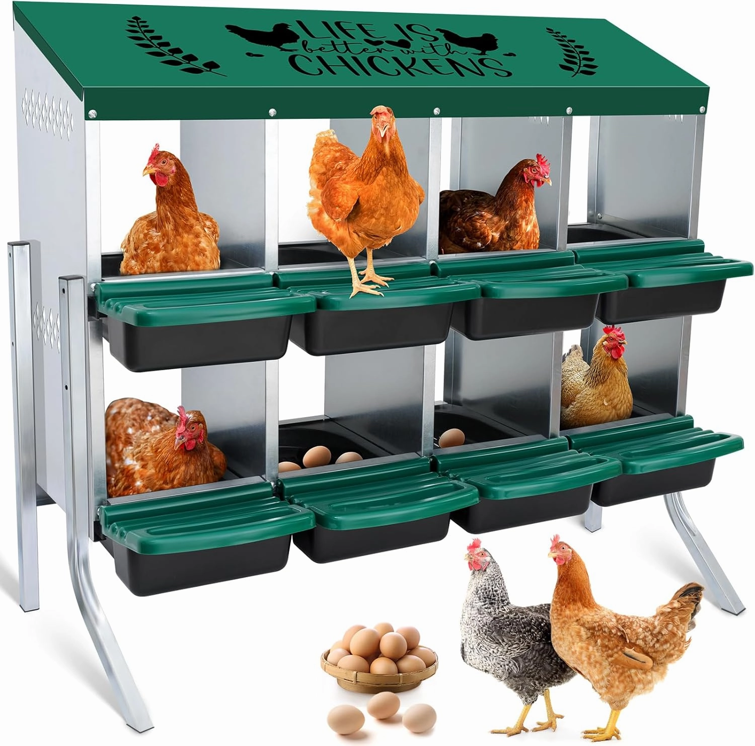 Tgeyd Nesting Boxes 8-Holes Nesting Boxes for Chickens Height-Adjustable with Chicken Perch can accommodate 8 to 32 Chickens and Comes