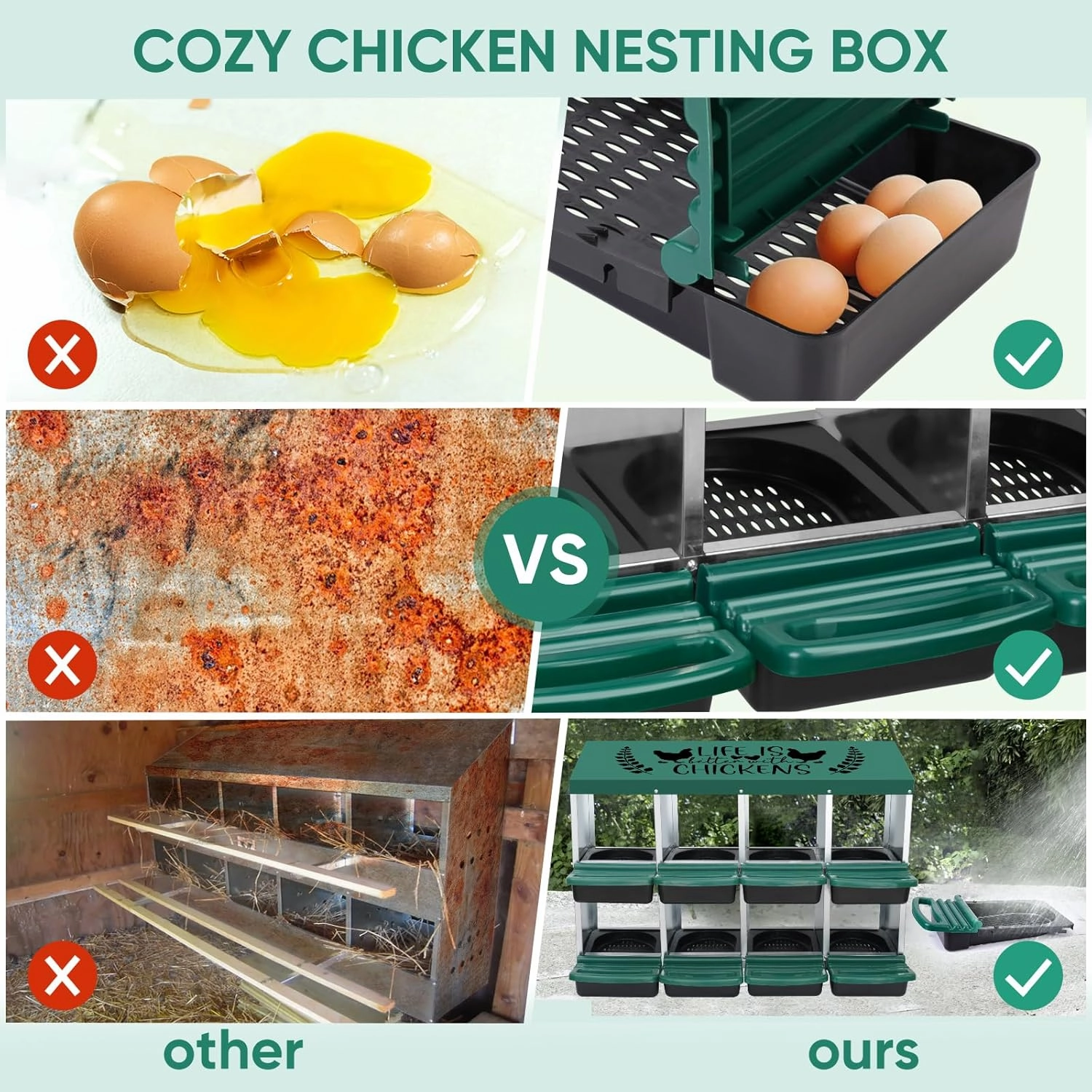 Tgeyd Nesting Boxes 8-Holes Nesting Boxes for Chickens Height-Adjustable with Chicken Perch can accommodate 8 to 32 Chickens and Comes