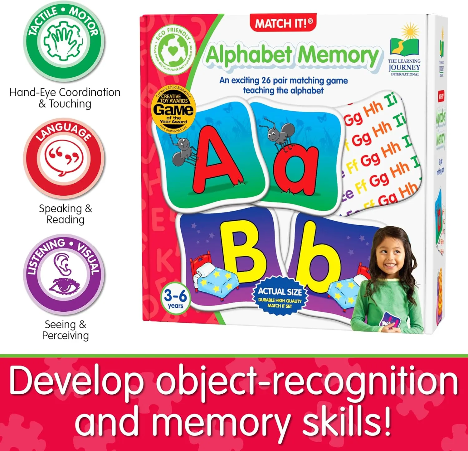 The Learning Journey: Match It! Memory - Alphabet - Capital and Lowercase Letter Matching Game with 26 Matching Pairs - Memory Games for Kids 3 and Up - Award Winning Toys