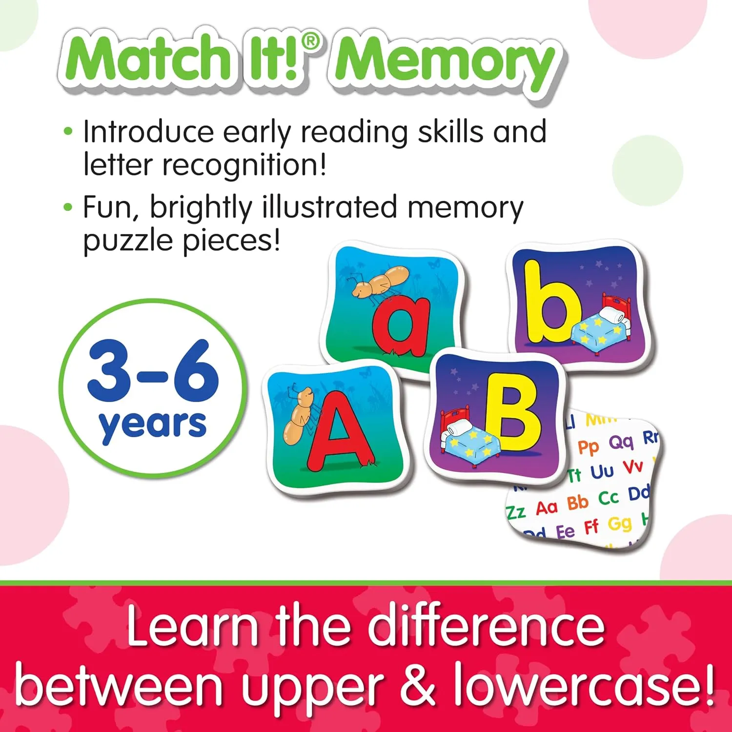 The Learning Journey: Match It! Memory - Alphabet - Capital and Lowercase Letter Matching Game with 26 Matching Pairs - Memory Games for Kids 3 and Up - Award Winning Toys
