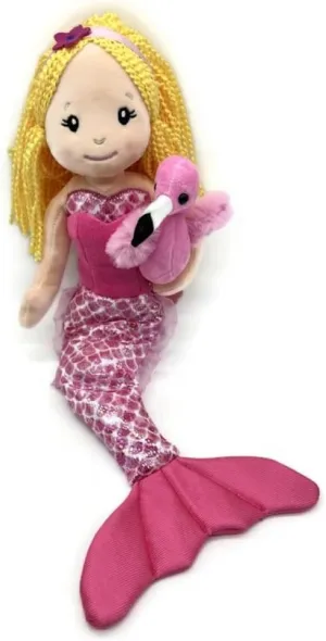 The Petting Zoo Mermaid Doll with Flamingo Stuffed Animal- Great Gifts for Girls, Mermaid Plush Doll with Flamingo Plush Toy, 17 inch (Blonde)
