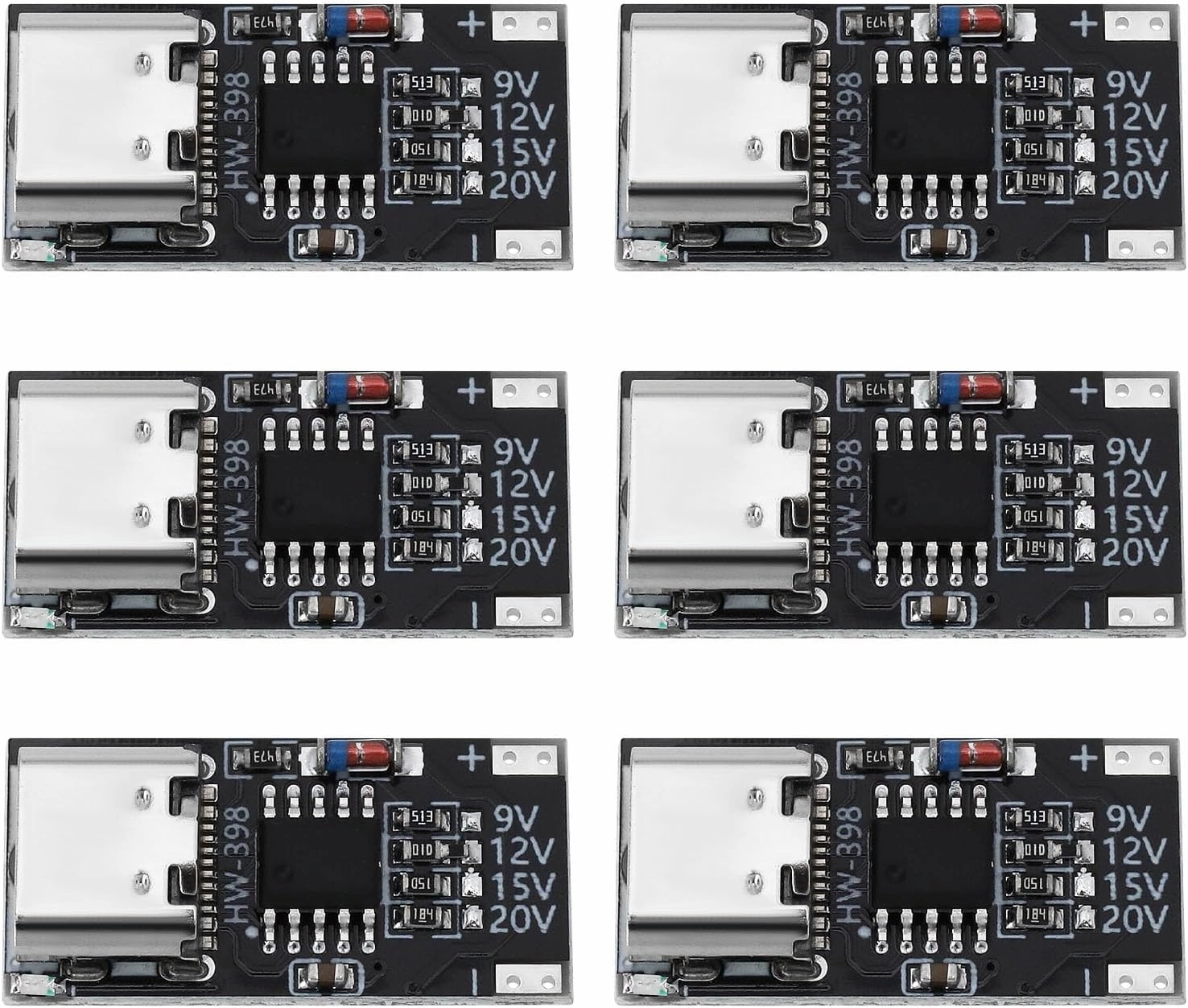 The Lord of the Tools 6PCS USB Typ-C Decoy Board PD3.0/2.0/QC3.0/2.0/FCP/AFC Fast Charge Decoy Trigger Module 9V 12V 15V 20V 23x11.5x4mm for Laptop Router Optical Modem Adapter