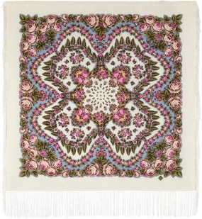 The Night is Bright Pavlovo Posad Woolen Scarf with Silk Fringe, Drawing: 1837, Drawing Author: Zhukova Elena