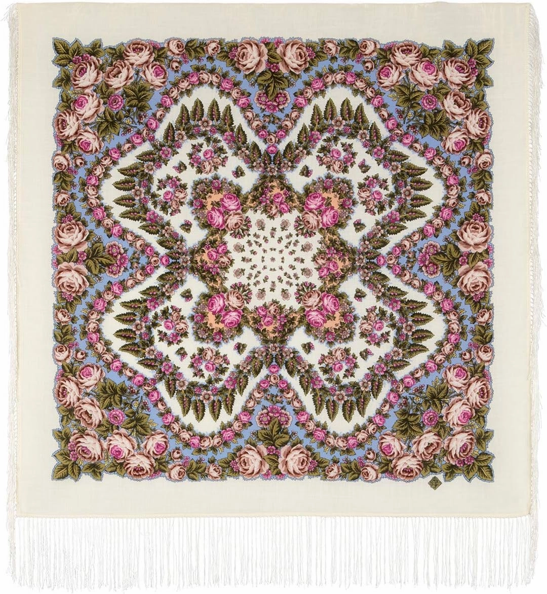 The Night is Bright Pavlovo Posad Woolen Scarf with Silk Fringe, Drawing: 1837, Drawing Author: Zhukova Elena