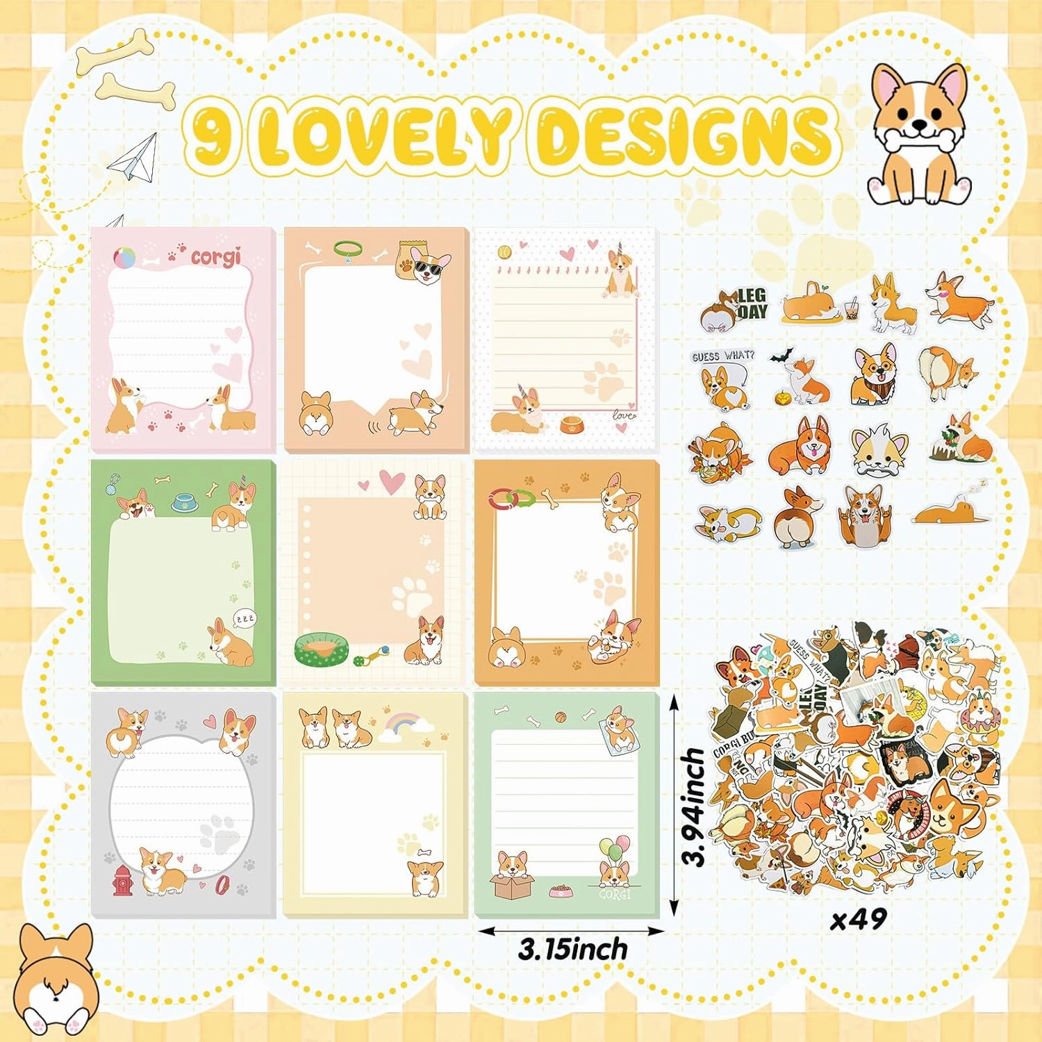 Theme Office Supplies Cute Gifts for Women Include Ballpoint Pens Sticky Notes Stickers School Stationery Set Lover Gifts for Birthday Party Favor Decoration Supplies(Corgi Dog)