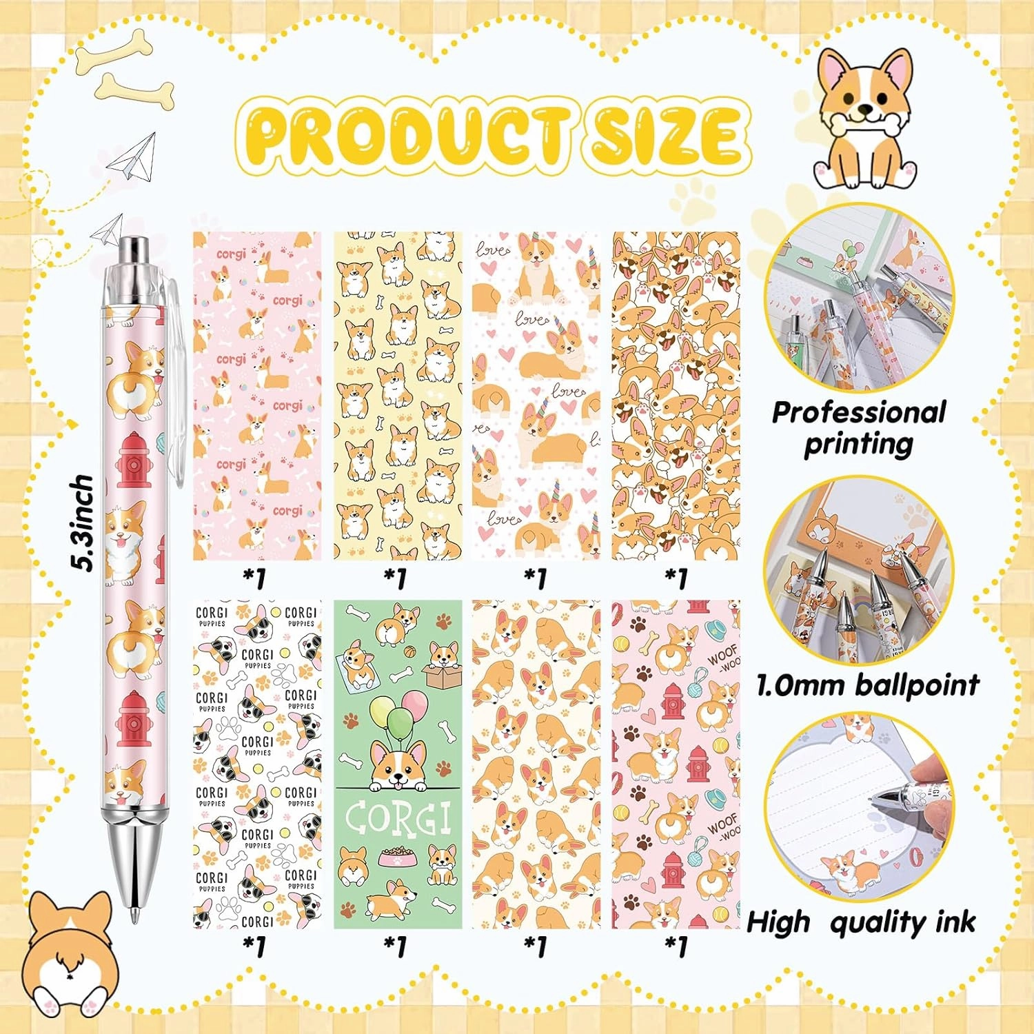 Theme Office Supplies Cute Gifts for Women Include Ballpoint Pens Sticky Notes Stickers School Stationery Set Lover Gifts for Birthday Party Favor Decoration Supplies(Corgi Dog)