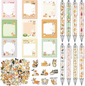 Theme Office Supplies Cute Gifts for Women Include Ballpoint Pens Sticky Notes Stickers School Stationery Set Lover Gifts for Birthday Party Favor Decoration Supplies(Corgi Dog)