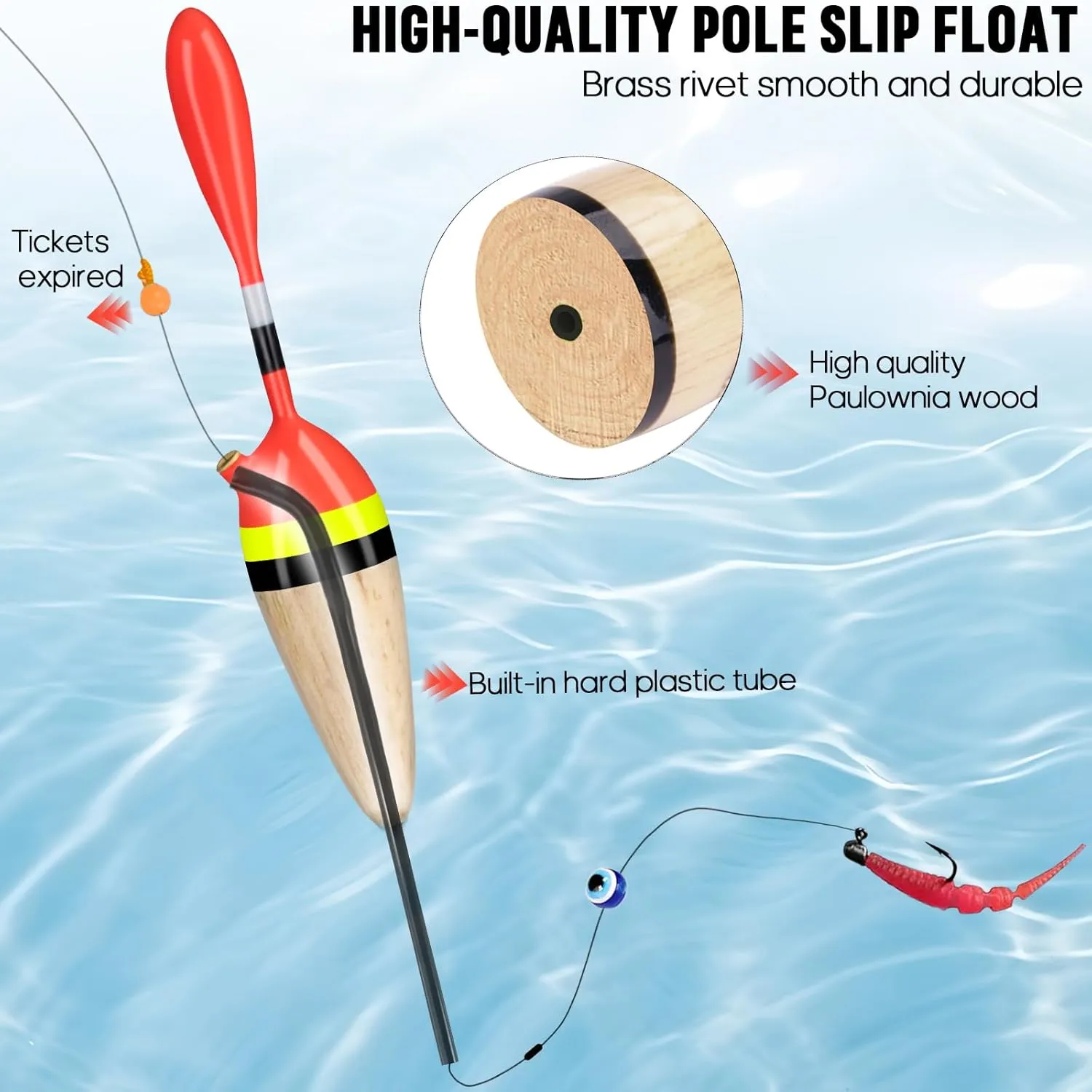 THKFISH Fishing Floats Balsa Wood Slip Bobbers for Fishing, Fishing Floats Bobbers for Crappie Panfish Trout Bass Walleye