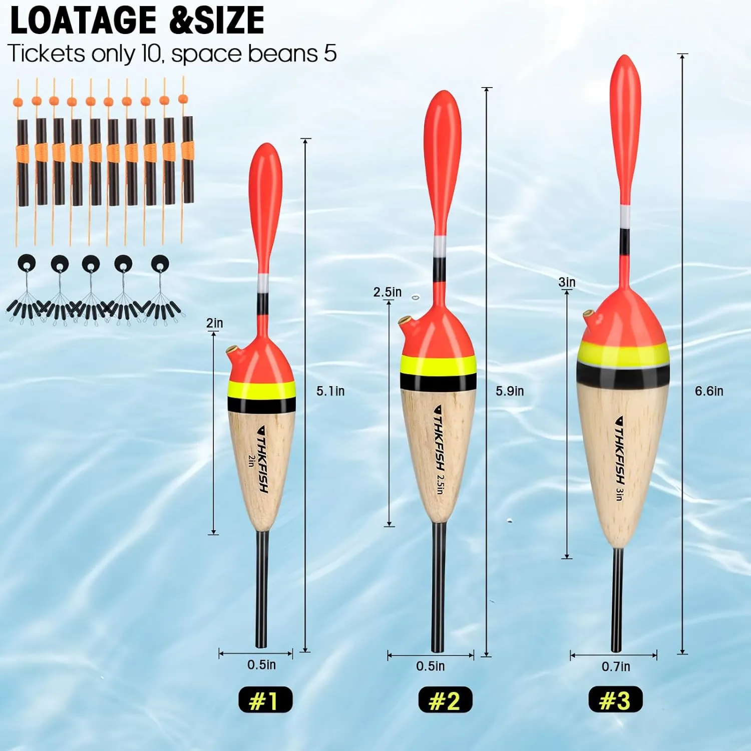THKFISH Fishing Floats Balsa Wood Slip Bobbers for Fishing, Fishing Floats Bobbers for Crappie Panfish Trout Bass Walleye