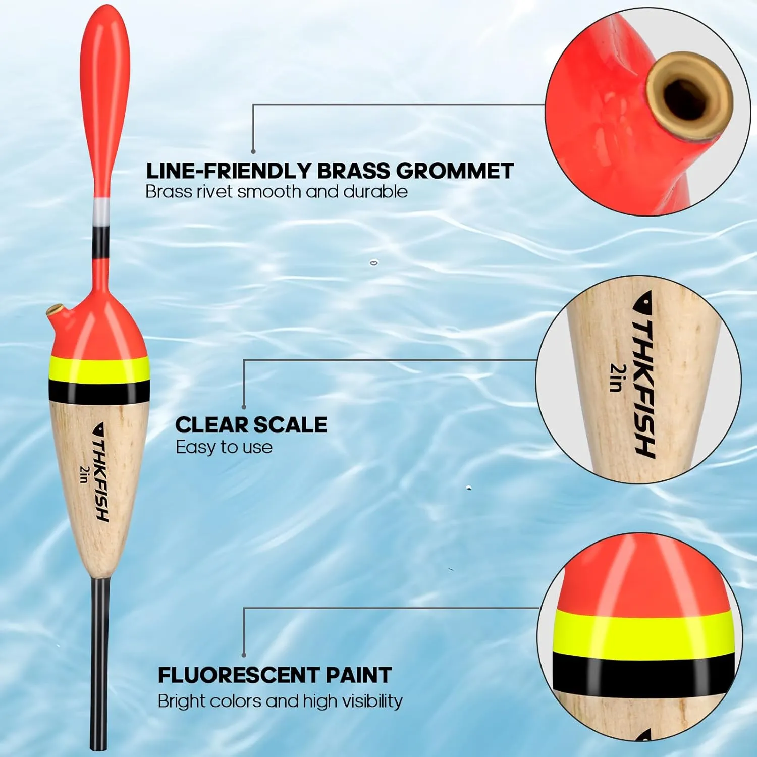 THKFISH Fishing Floats Balsa Wood Slip Bobbers for Fishing, Fishing Floats Bobbers for Crappie Panfish Trout Bass Walleye