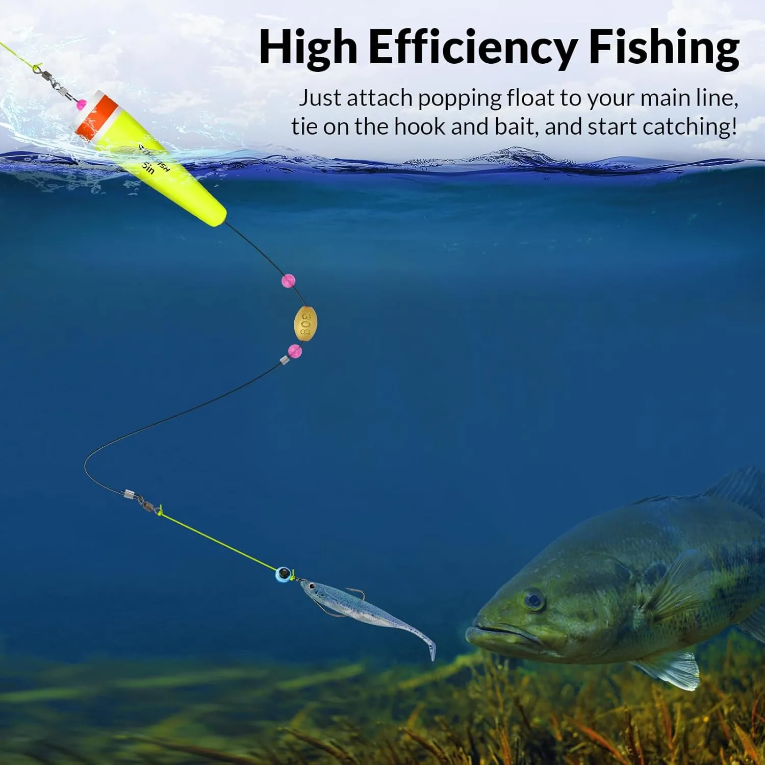 THKFISH Fishing Floats Bobbers Fishing Popping Cork Trout Float Rig Weighted Popping Floats Cork Trout Floats for Fishing Saltwater 4PCS