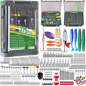 THKFISH 375pcs Fishing Accessories Kit, Double sided Organized Fishing Tackle Box with Tackle Included Hooks, Weights Sinkers, Bass Fishing Gear Gifts