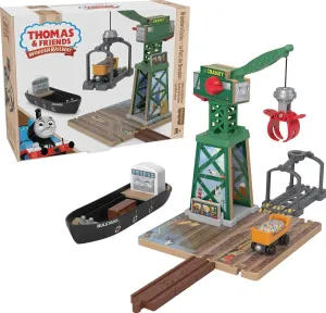 Thomas & Friends Wooden Railway Toy Train Set Brendam Docks Wood Playset with Cranky The Crane for Preschool Kids Ages 3  Years (Amazon Exclusive)