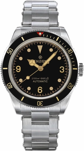 Thorn BB58 Men's Watch 39mm Black Dial Sapphire Crystal NH35 Automatic Movement Stainless Steel Bracelet 200M Waterproof Diver Watches