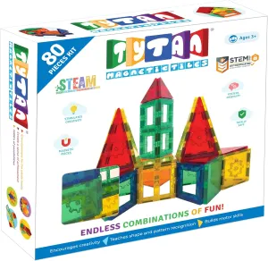 Tiles 80-Piece Magnetic Tiles Building Set, Ergonomic Design, Kids’ STEM Toy, Race Cars, Architectural Building, Creative Play, Pattern Recognition, Includes Storage Bag, Ages 3 and Up