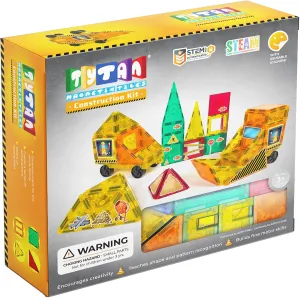 Tiles Construction Site & Trucks 60-Piece Magnetic Tiles Building Set, Fun Kids’ STEM Toy, Creative Play, Shape & Pattern Recognition, Fine Motor Skills, Includes Storage Bag, Ages 3 and Up